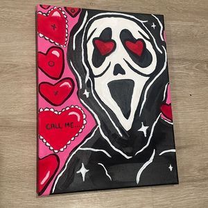 Valentine Reaper "Call Me" Hearts Acrylic Painting by Me, 12" x 9"